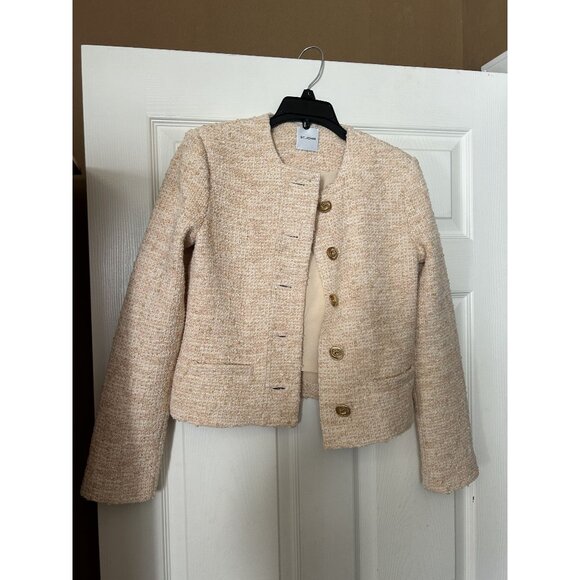 St. John pink and cream cropped tweed jacket gold swirl buttons Size 2 - Picture 1 of 8